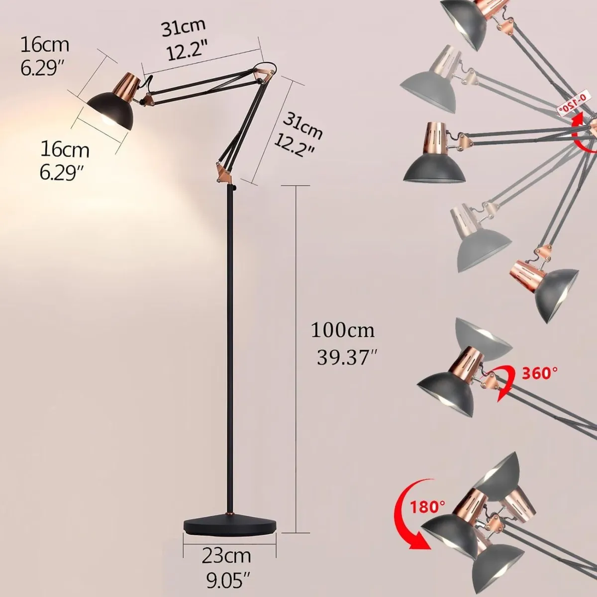 Floor Standing Reading Lamp Vintage Industrial - Image 2