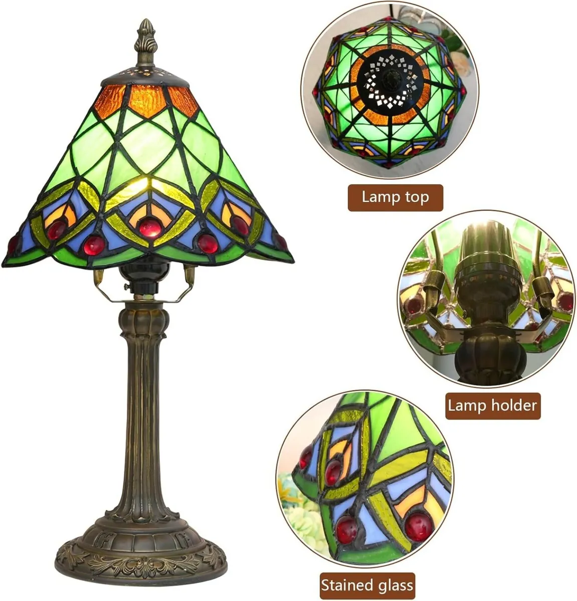 Tiffany Small Stained Glass Table Lamp Green - Image 4