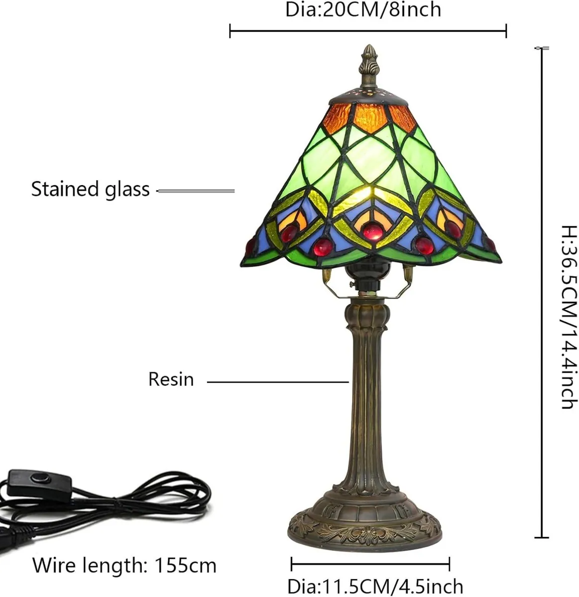 Tiffany Small Stained Glass Table Lamp Green - Image 3