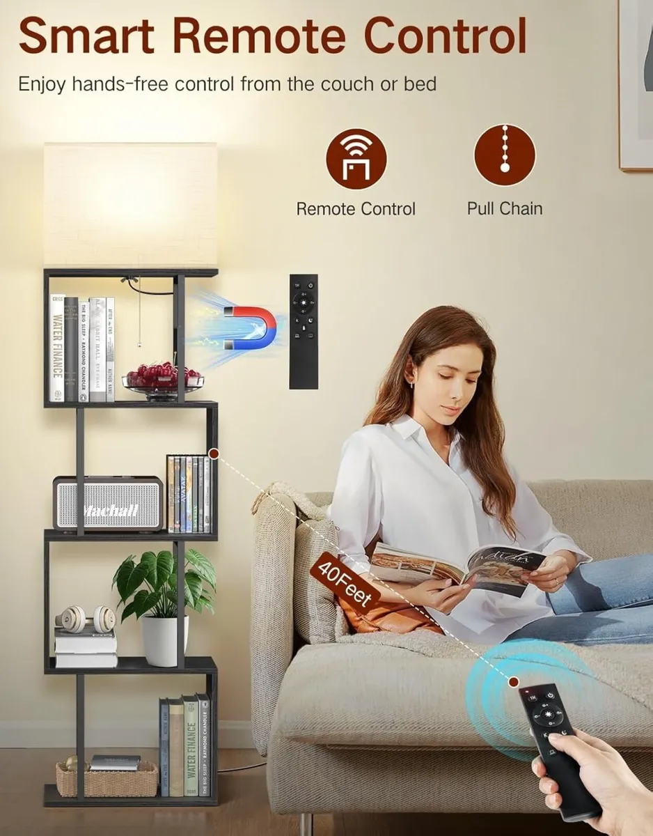 5-Tier Floor Lamp with Shelves Remote Dimmable - Image 4