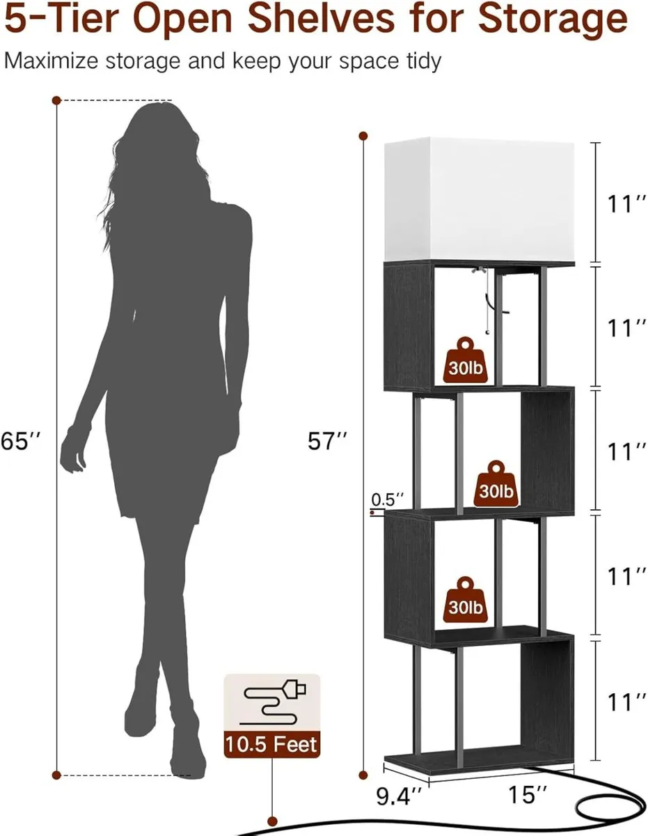 5-Tier Floor Lamp with Shelves Remote Dimmable - Image 2