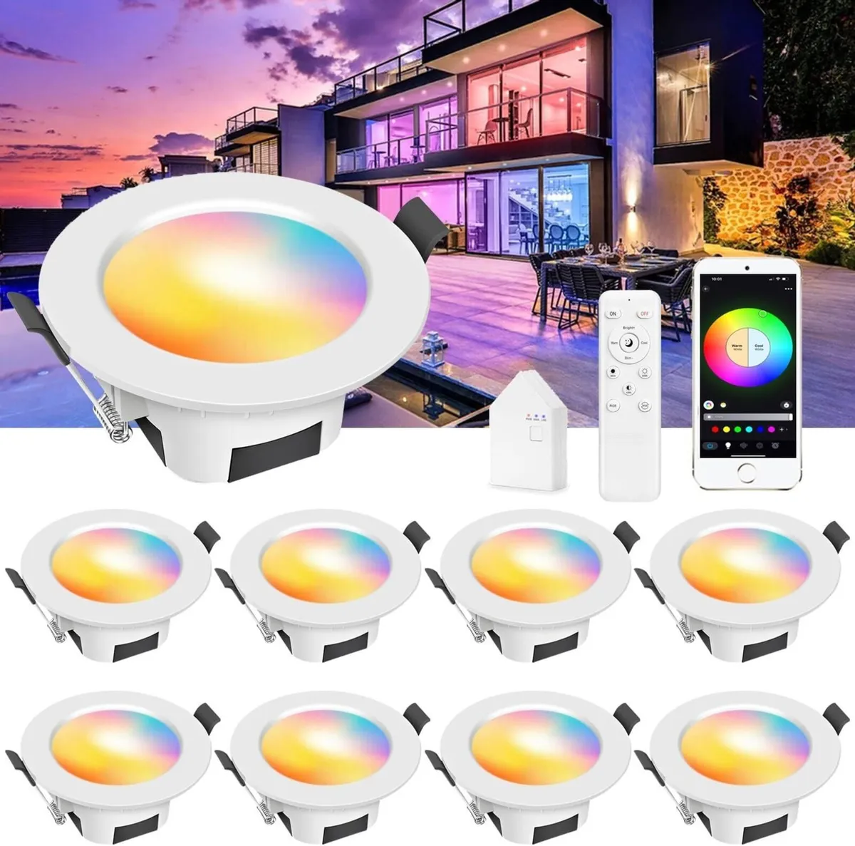 WiFi 9W RGBW LED Recessed Ceiling Light Dimmable - Image 1