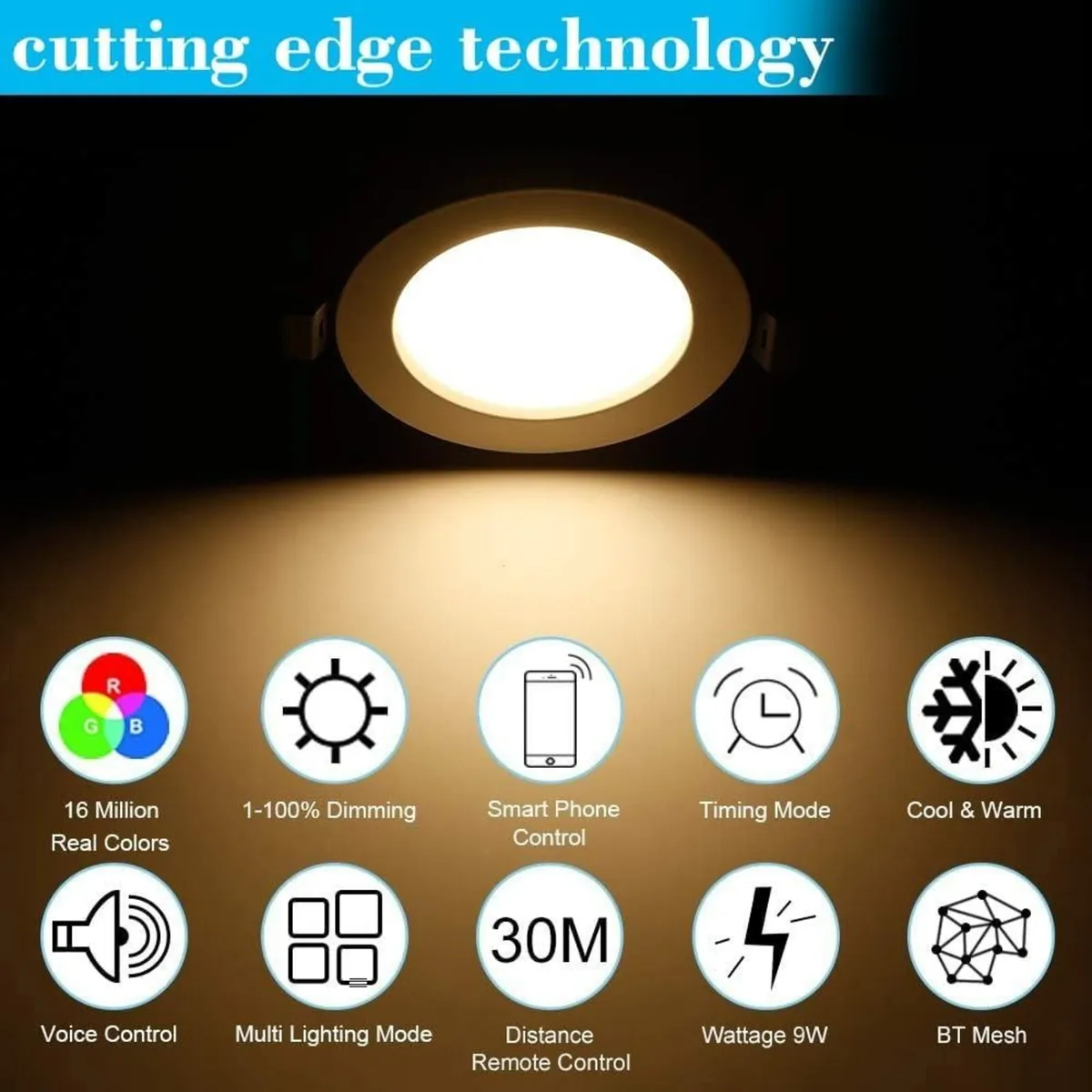 WiFi 9W RGBW LED Recessed Ceiling Light Dimmable - Image 4