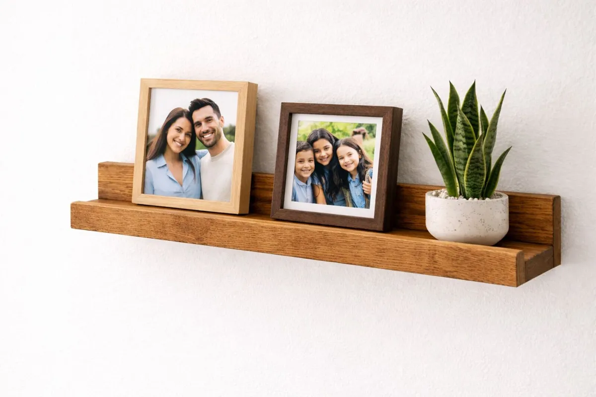 Solid Wood Picture Shelf | Natural Rustic - Image 1