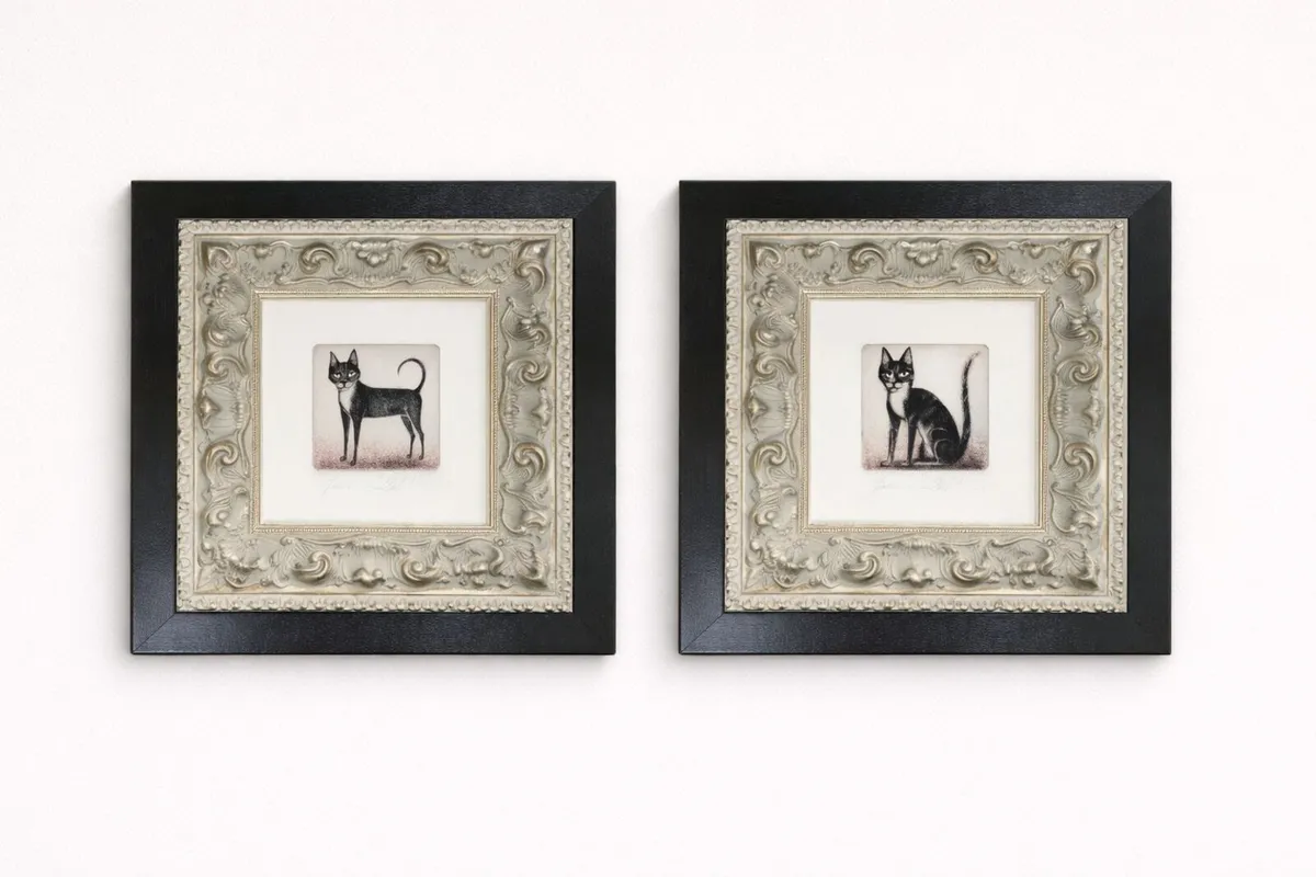 2x Signed Etchings – Framed – 21cm x 21cm - Image 1