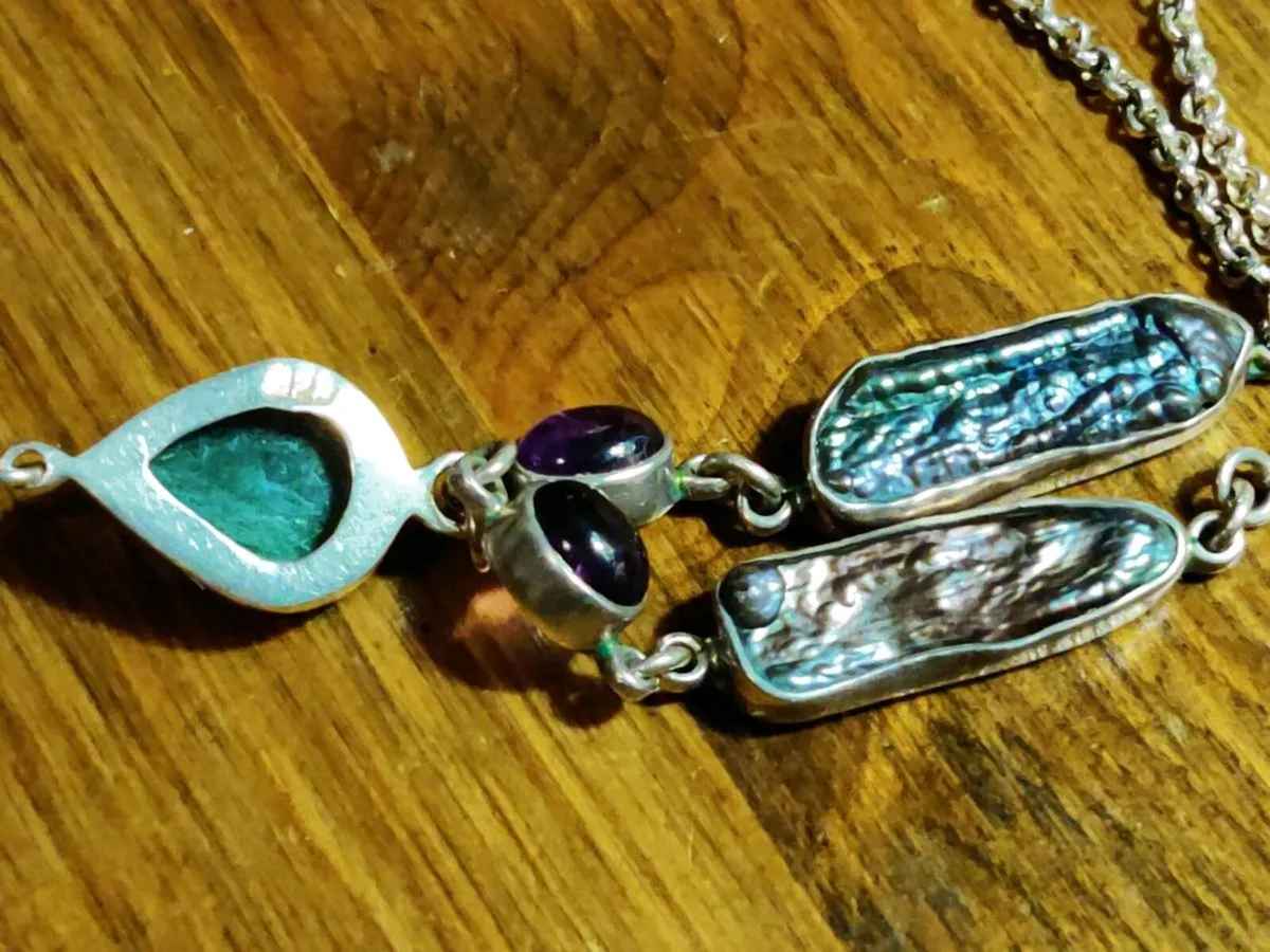 HUGE GREEN TOURMALINE, 925 Silver 18"Necklace ! - Image 2