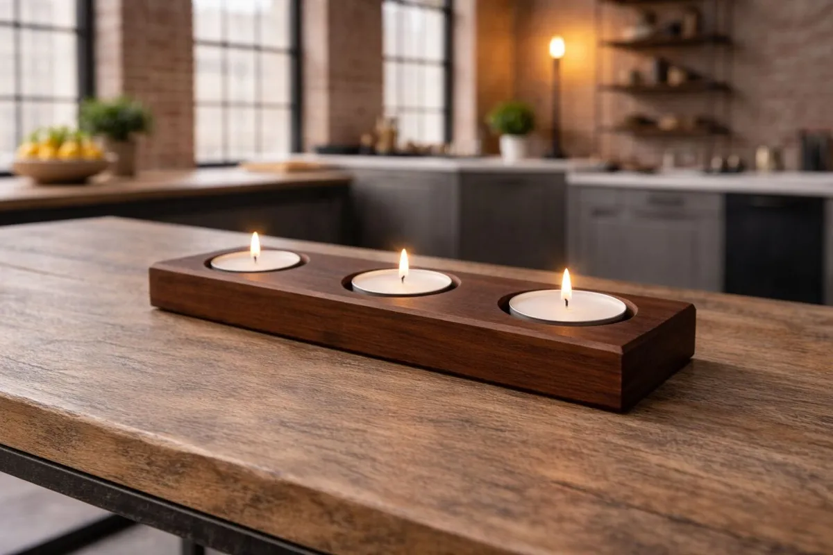 Handcrafted Walnut Tealight Candle Holder - Image 1