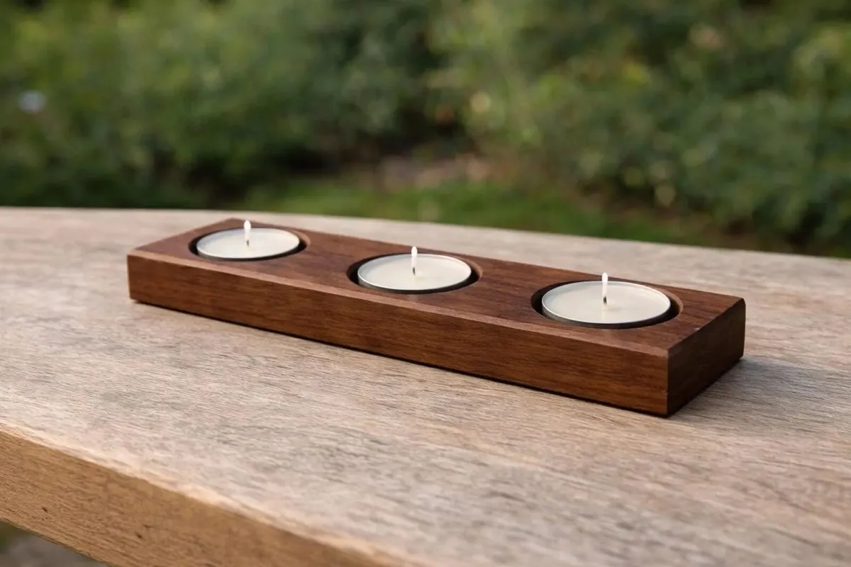 Handcrafted Walnut Tealight Candle Holder - Image 2