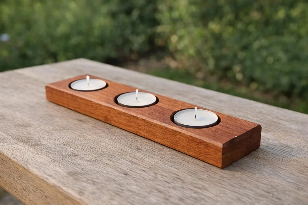 Handcrafted Cherry Wood Tealight Candle Holder - Image 2