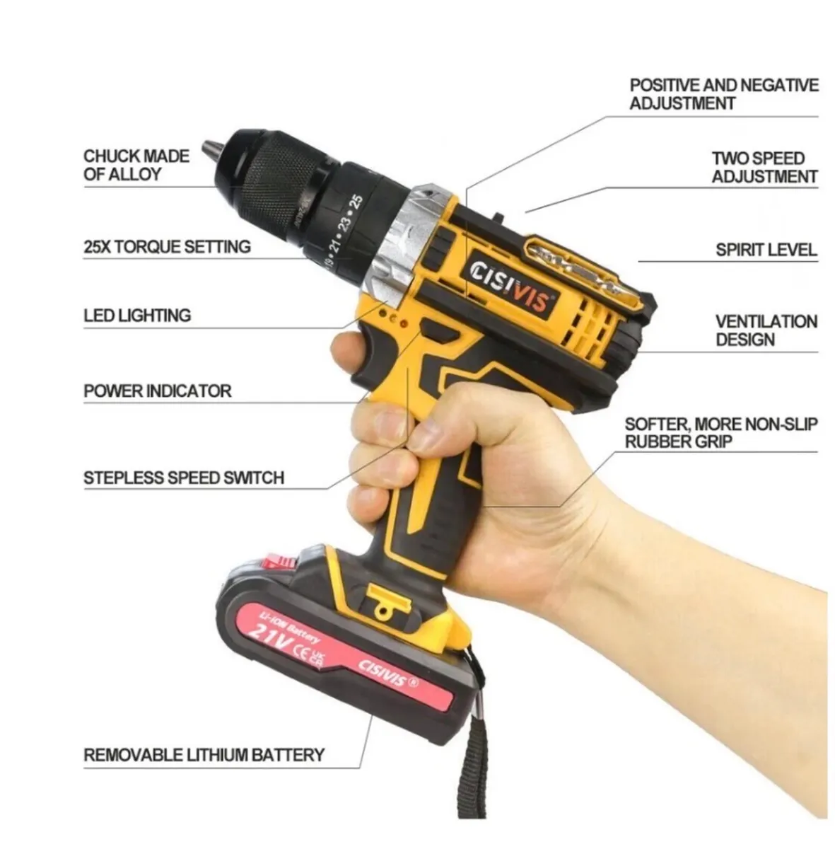 21V Cordless Drill Combi Screwdriver 2 Batteries - Image 3