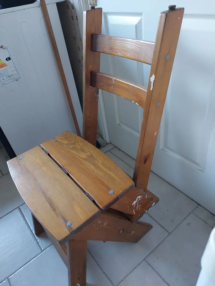 Convertible Wooden Step Ladder to Wooden Chair - Image 1
