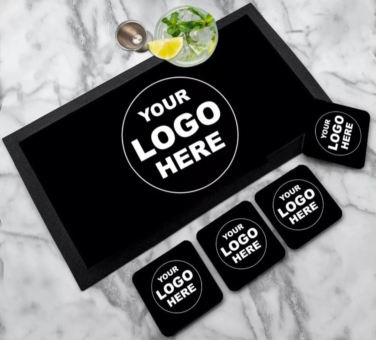 Personalised Bar Runner & Coasters Set Your Logo - Image 2