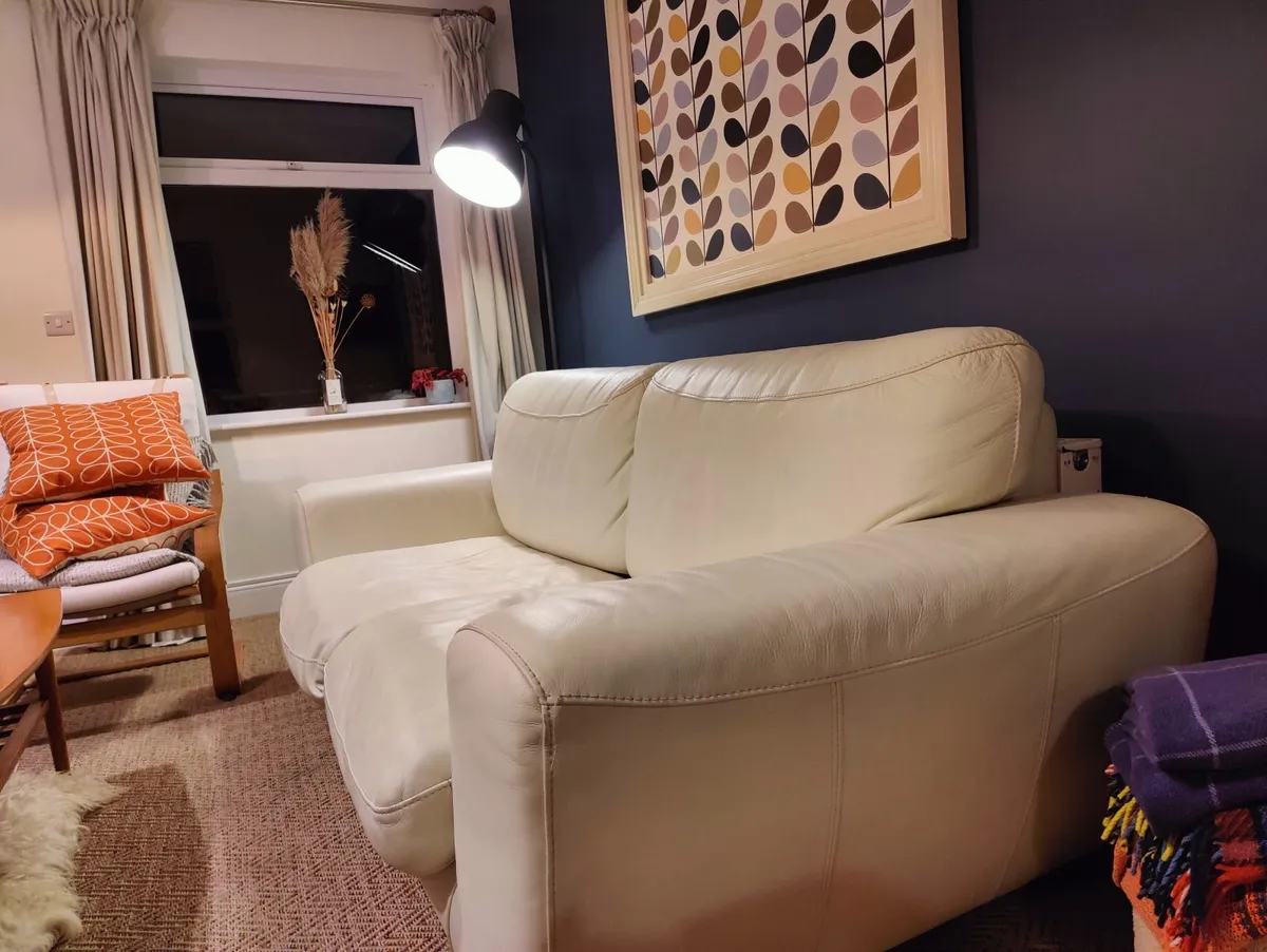 Large white real leather sofa couch - Image 1