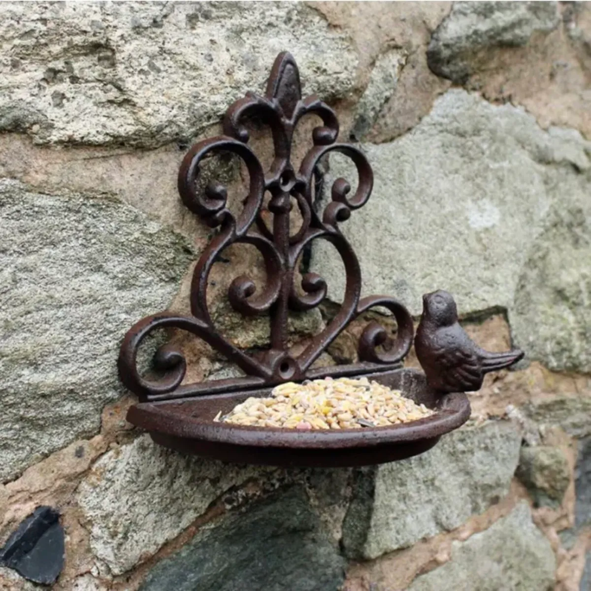 Cast Iron Wall Mounted Bird Bath Feeder NEW - Image 1