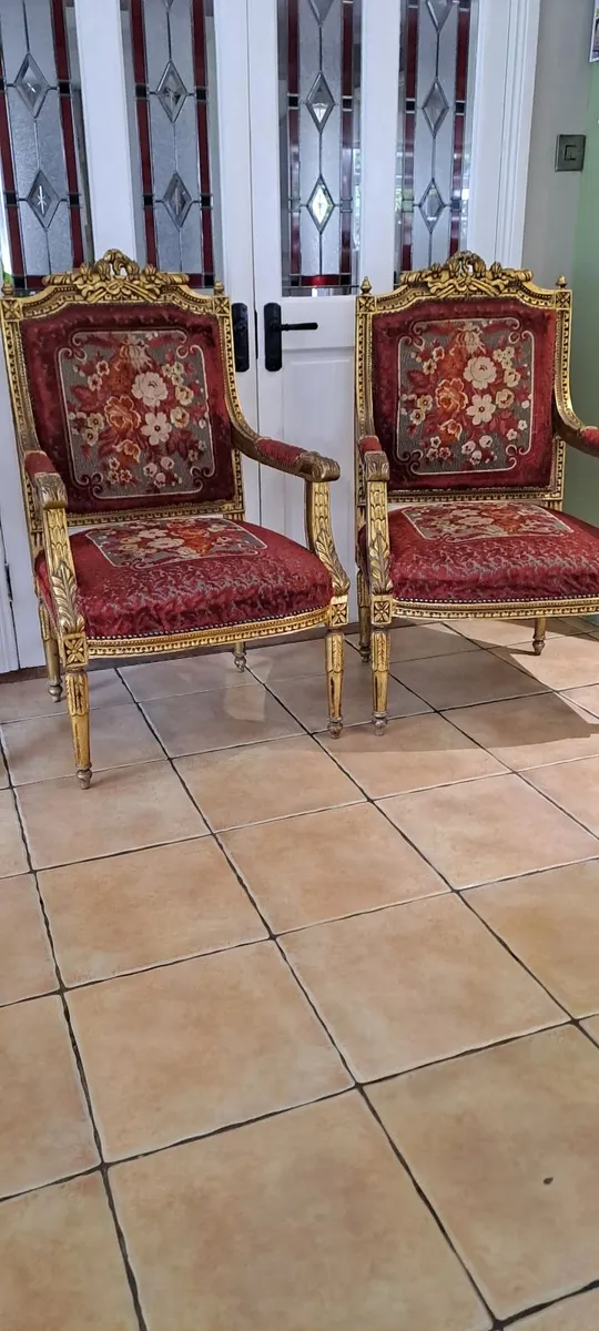 Pair vintage Louis 16th style parlour chairs - Image 1