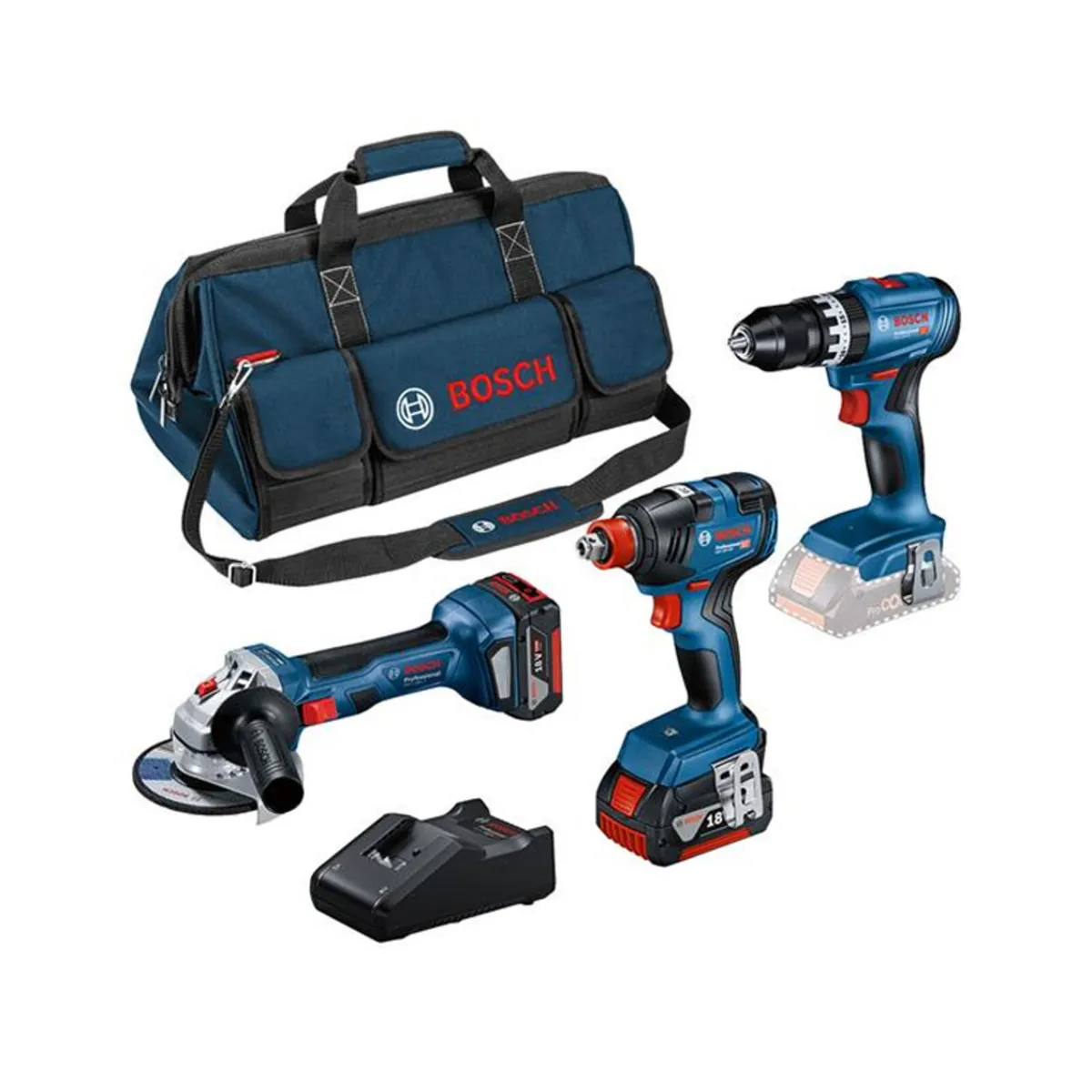 Bosch 3pc 18V Brushless Kit 2 x 5.0Ah Batteries - Image 1