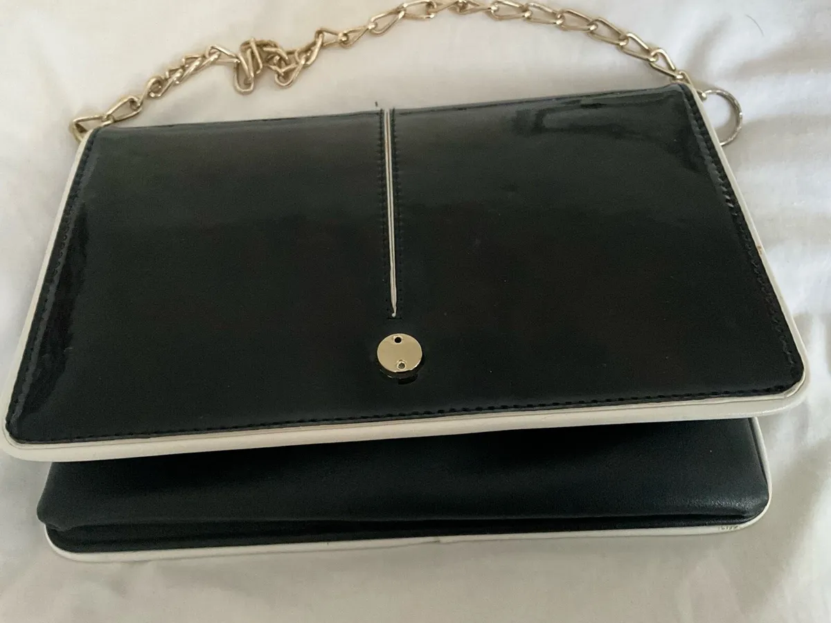Vintage Black Patent Clutch Handbag - Image 1