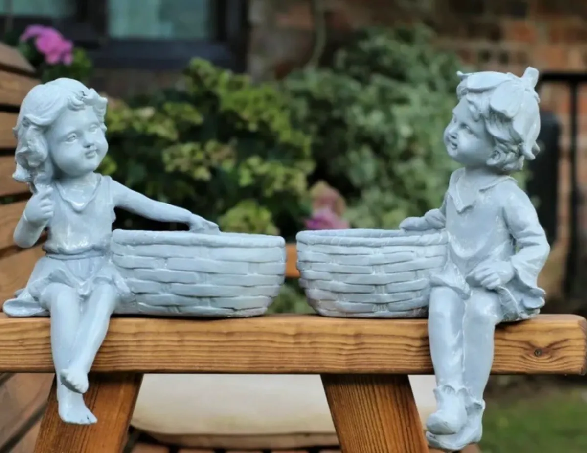 Garden Ornament Boy & Girl Planters NEW - Image 1