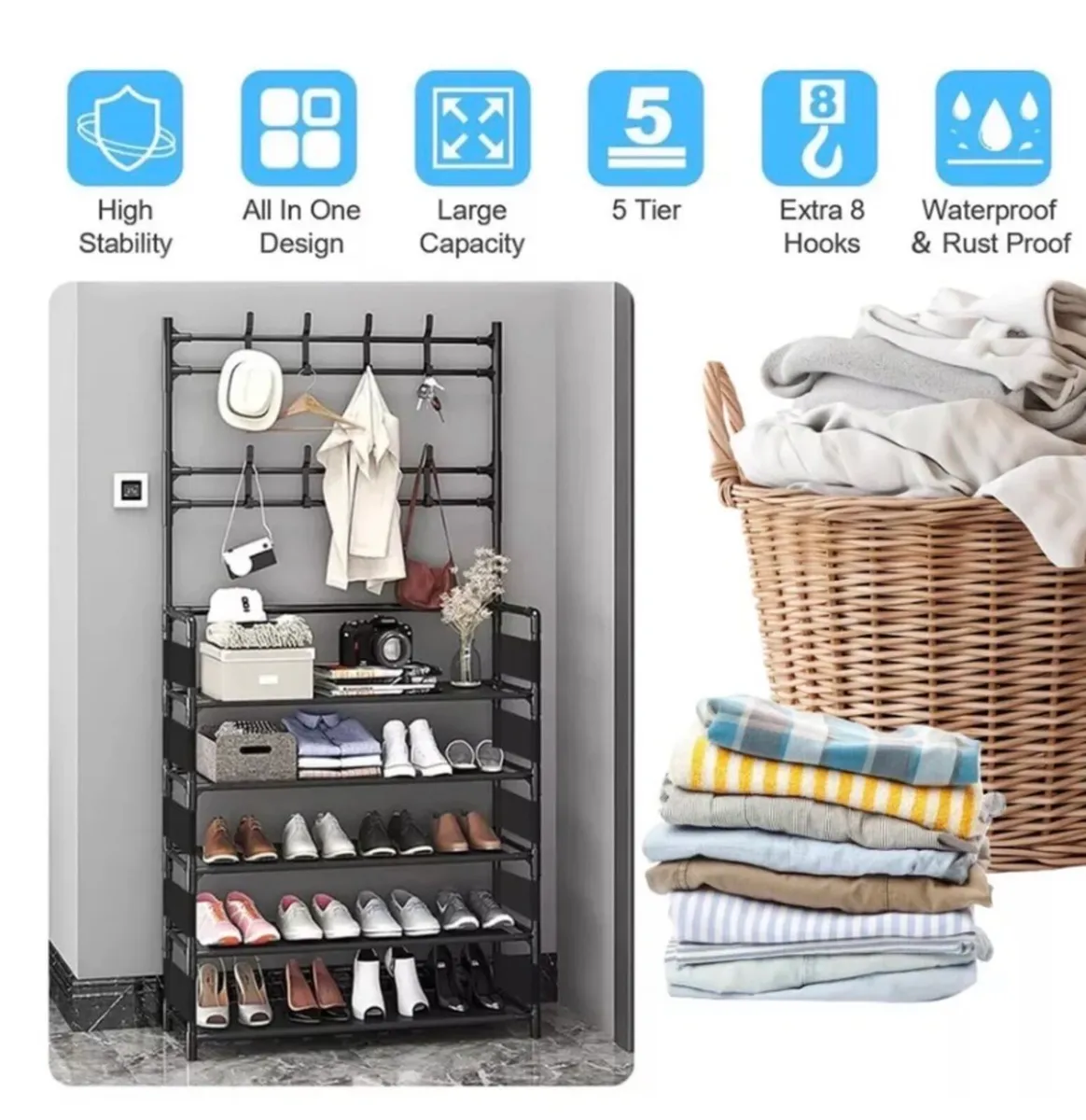 Coat Stand Compact Hanger & Shoe Rack NEW - Image 2