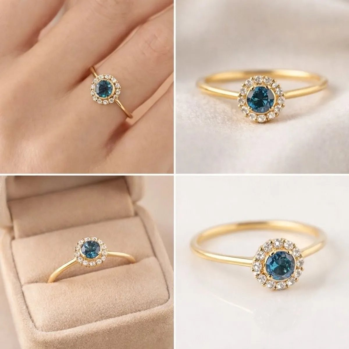 Engagement Ring London Blue Topaz and Diamond Halo Ring  Size 7 (US) - Image 1