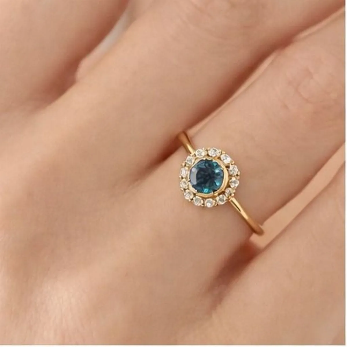 Engagement Ring London Blue Topaz and Diamond Halo Ring  Size 7 (US) - Image 2