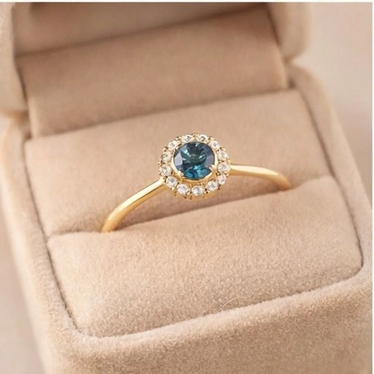 Engagement Ring London Blue Topaz and Diamond Halo Ring  Size 7 (US) - Image 3