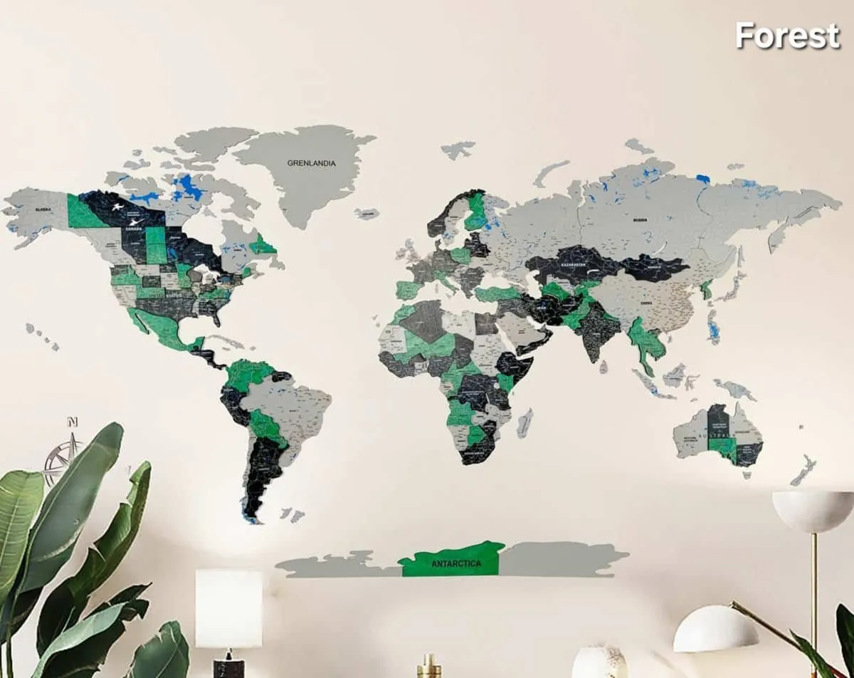 3D Premium Wooden World Map with Country Borders - Image 2