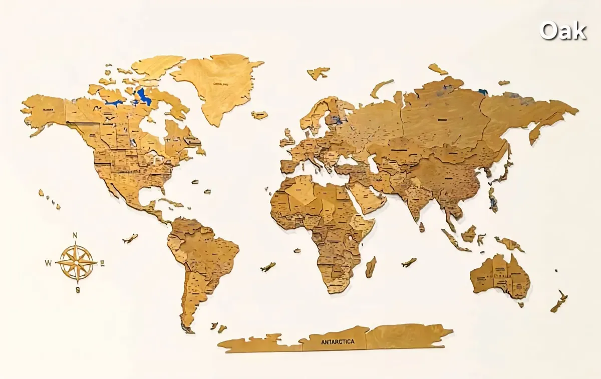 3D Premium Wooden World Map with Country Borders - Image 4