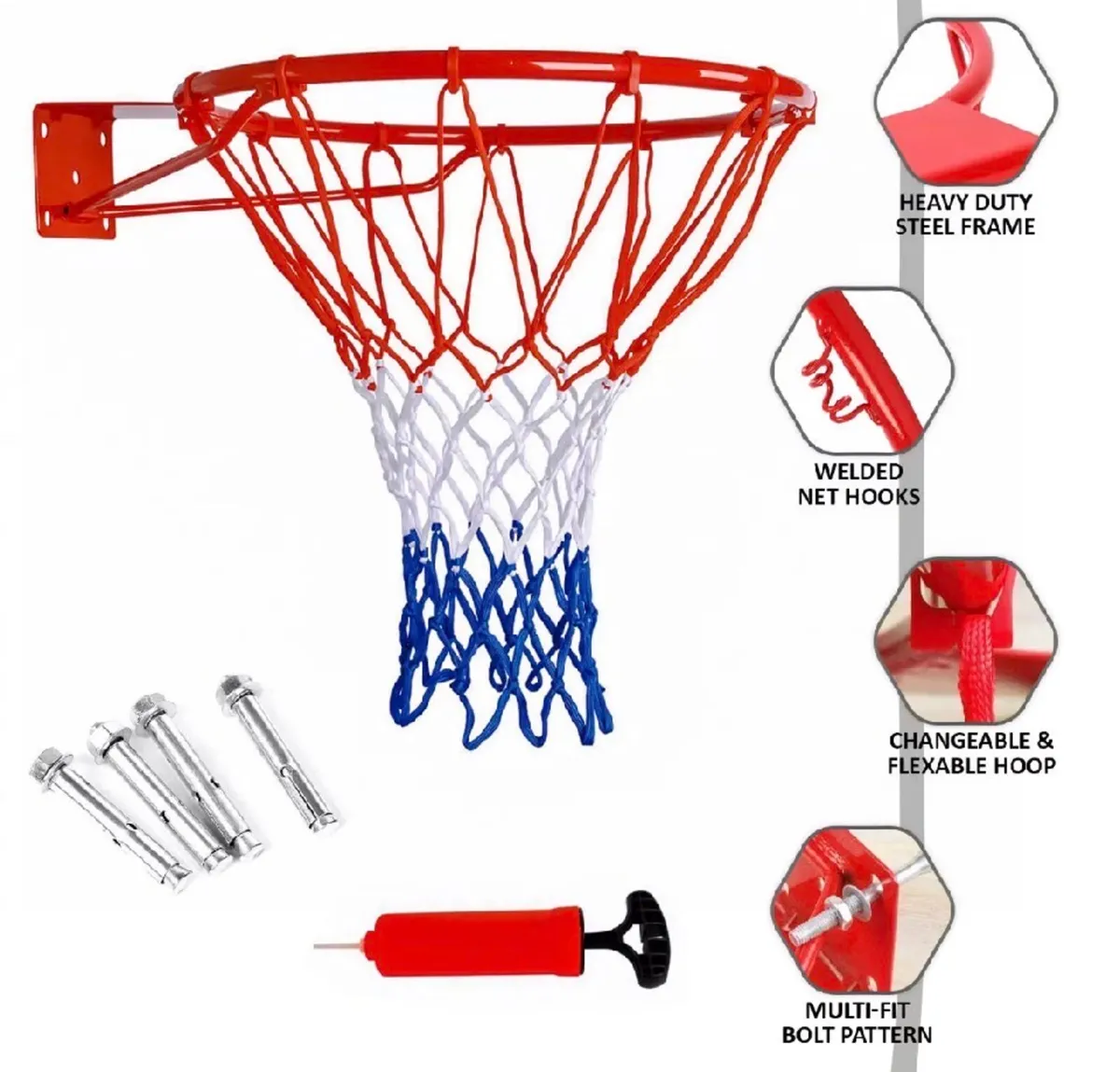 45cm Standard Wall Mounted Basketball Hoop & Net - Image 3