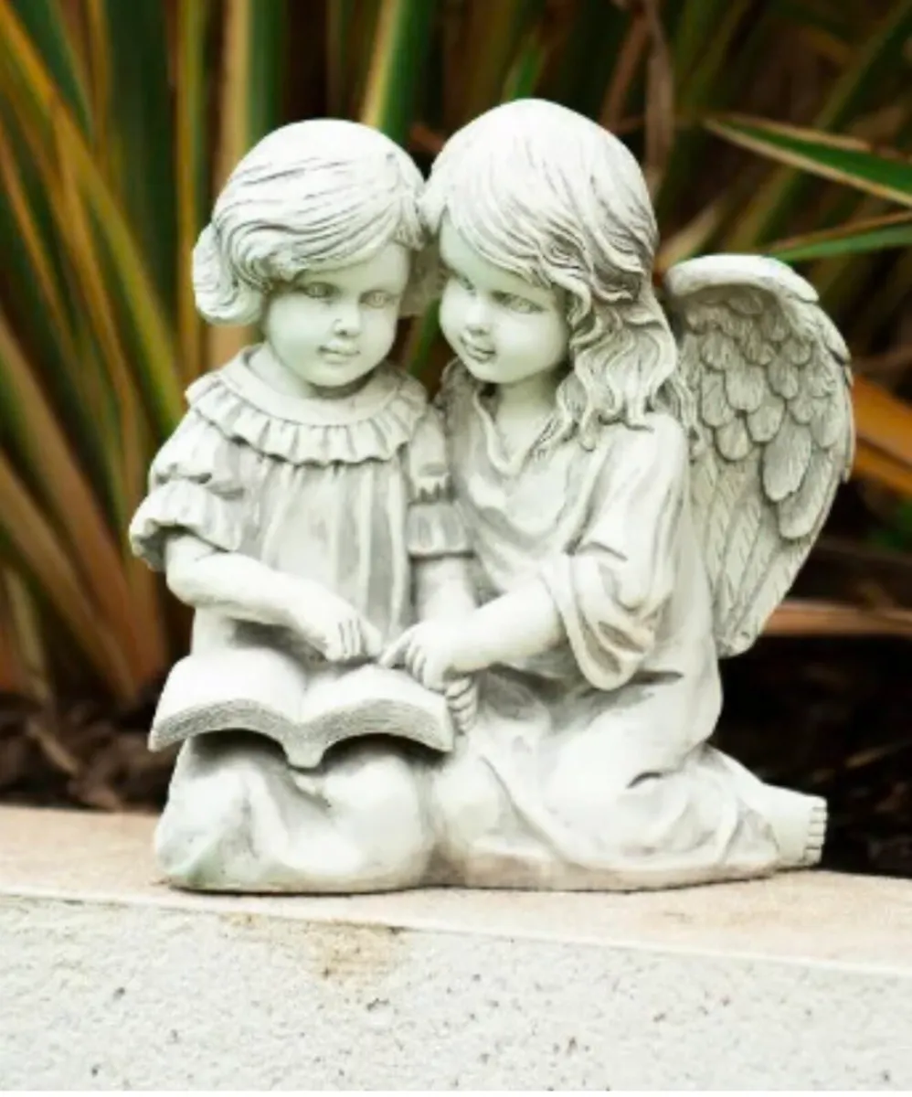 Stone Effect Guardian Angel & Girl Statue NEW - Image 1