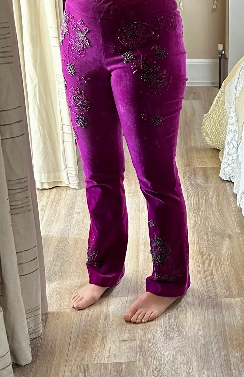 Vintage Karen Millen velvet embroidered pants 10 - Image 1