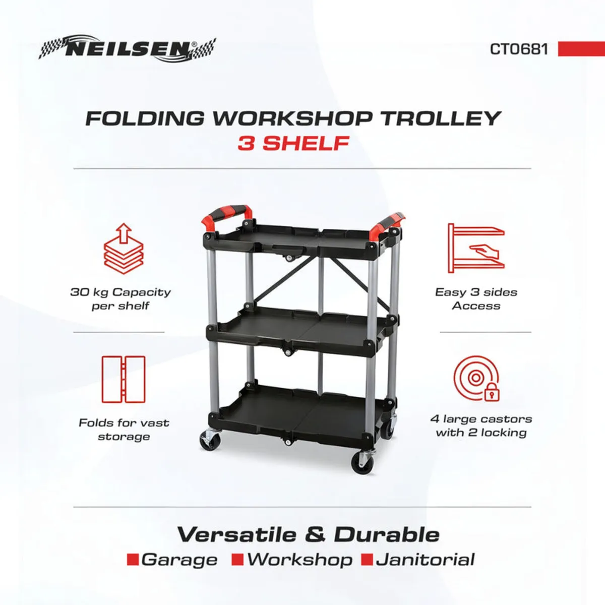 Folding Workshop Trolley 3 Shelf - Image 4