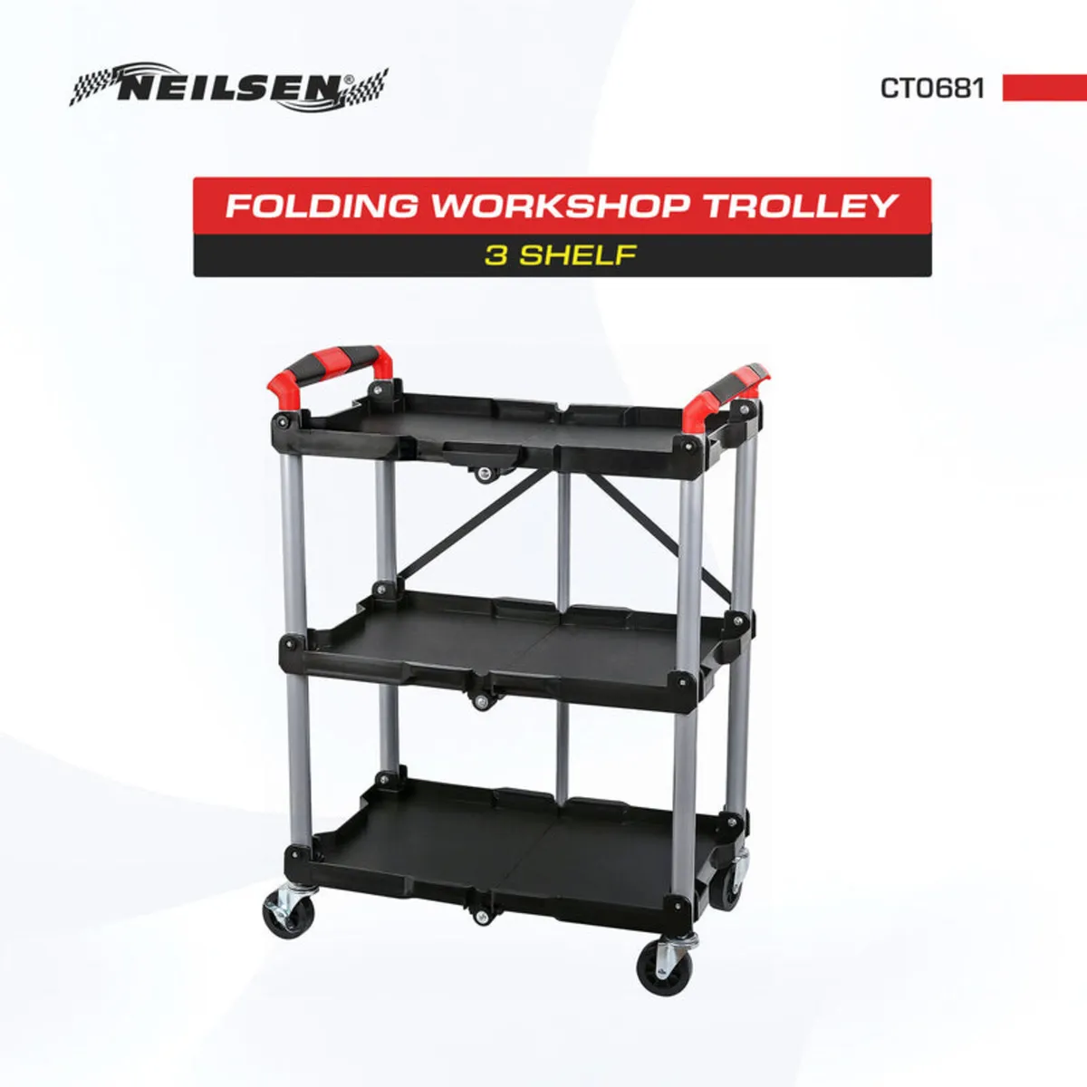 Folding Workshop Trolley 3 Shelf - Image 2