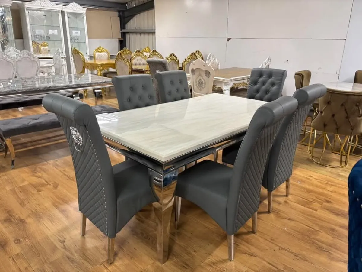 Marble Kitchen Dining Table With 6 Chairs - Image 3