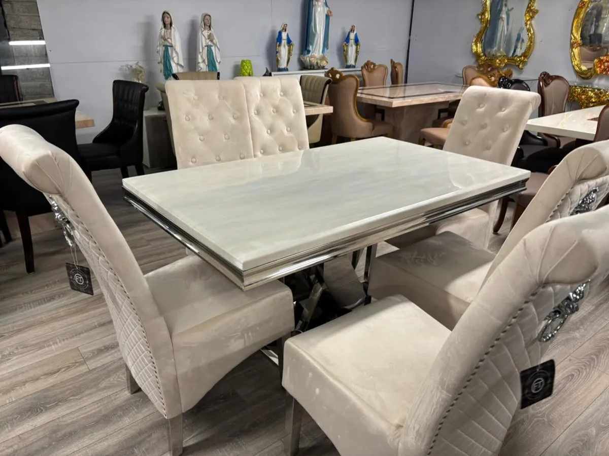 Marble Kitchen Dining Table With 6 Chairs - Image 2