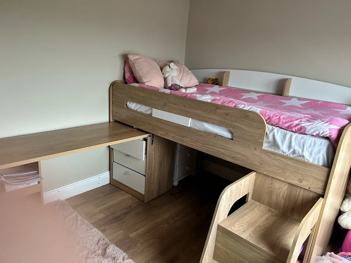 Mid Sleeper Bed with Desk & Storage mattress incl - Image 1