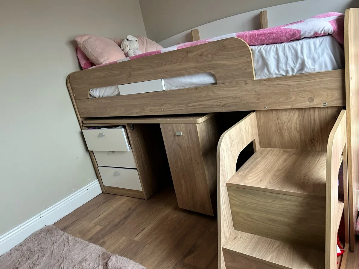 Mid Sleeper Bed with Desk & Storage mattress incl - Image 2