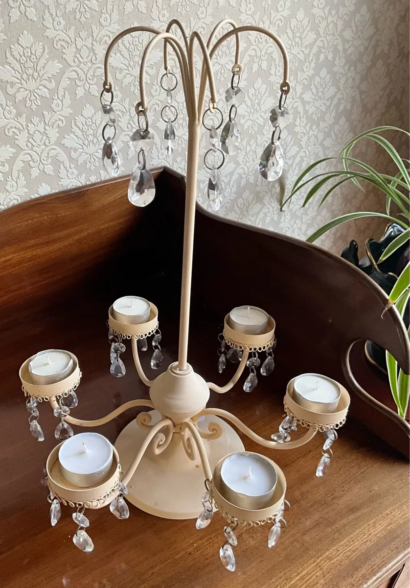 Tall 6 Light Crystal Table Candelabra - Image 2