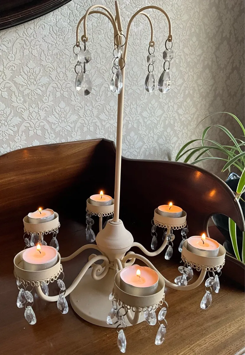 Tall 6 Light Crystal Table Candelabra - Image 3