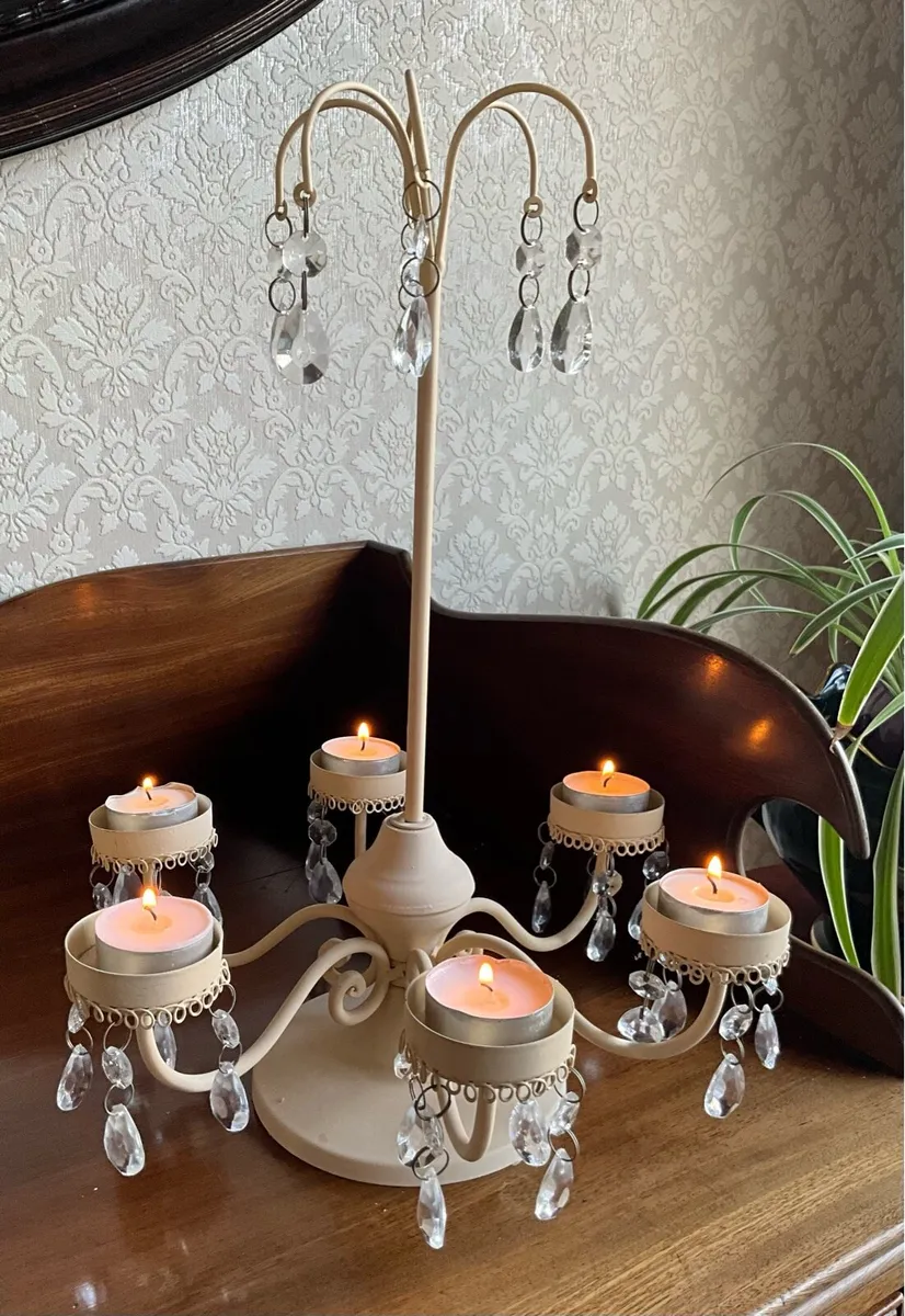 Tall 6 Light Crystal Table Candelabra - Image 4