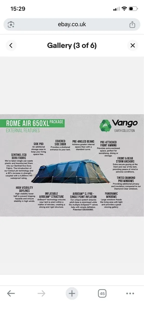 Air beam tent  Vango Rome Air 650 XL - Image 4