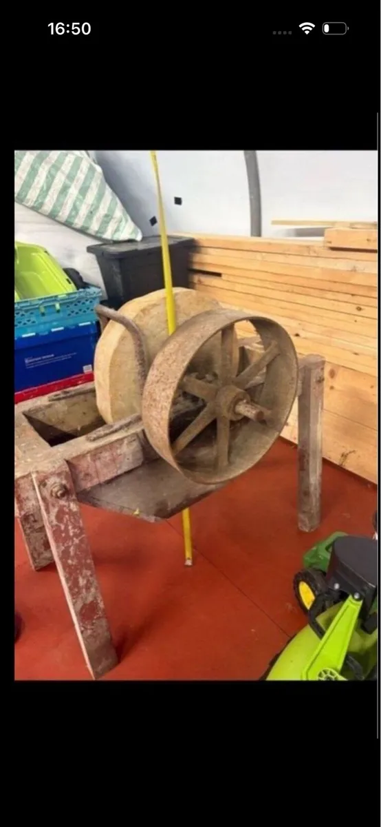 19 century stone wheel with stand and pully belt - Image 2