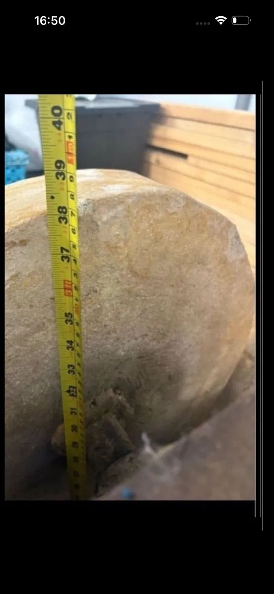 19 century stone wheel with stand and pully belt - Image 4