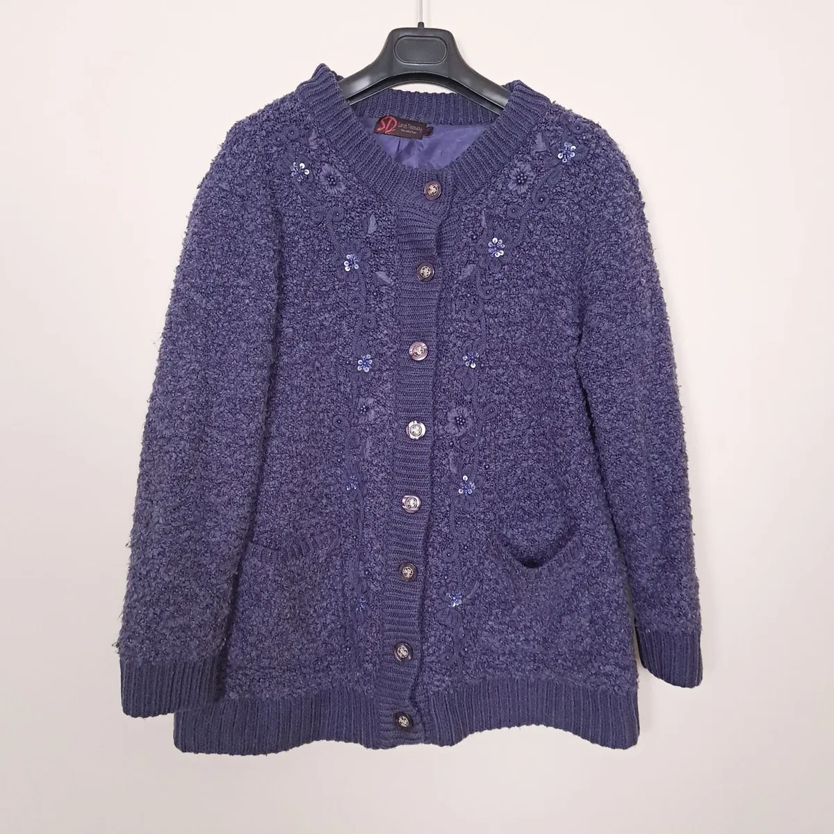 Sarah Dunnway Purple Sequin Floral Cardigan M - Image 1