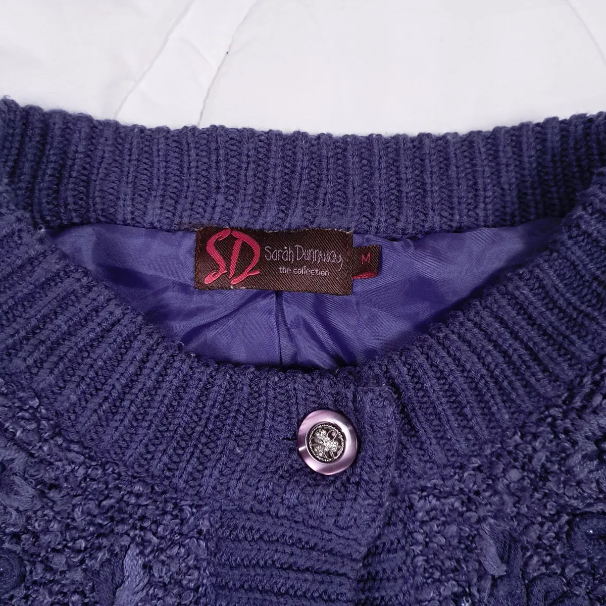 Sarah Dunnway Purple Sequin Floral Cardigan M - Image 2