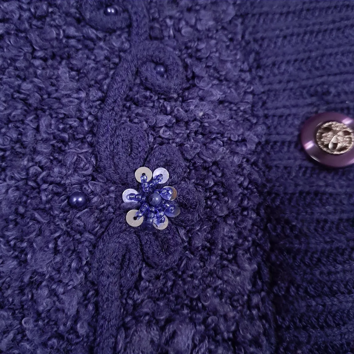 Sarah Dunnway Purple Sequin Floral Cardigan M - Image 3