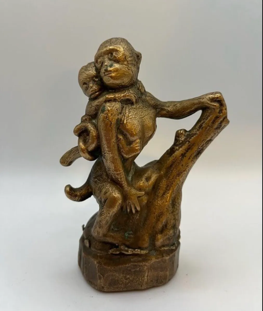 Vintage bronze Monkey and Baby