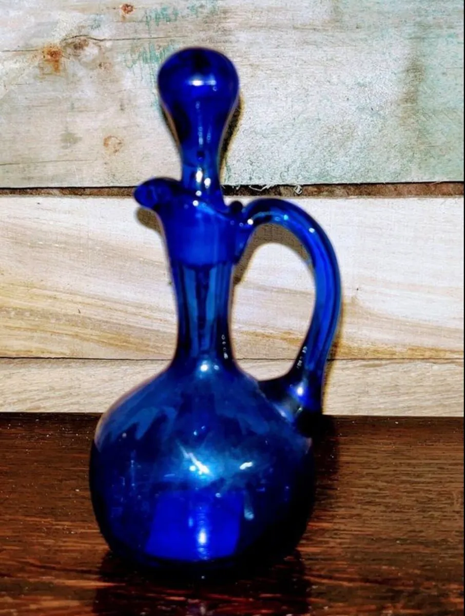 Vintage cobalt blue pitcher with lid