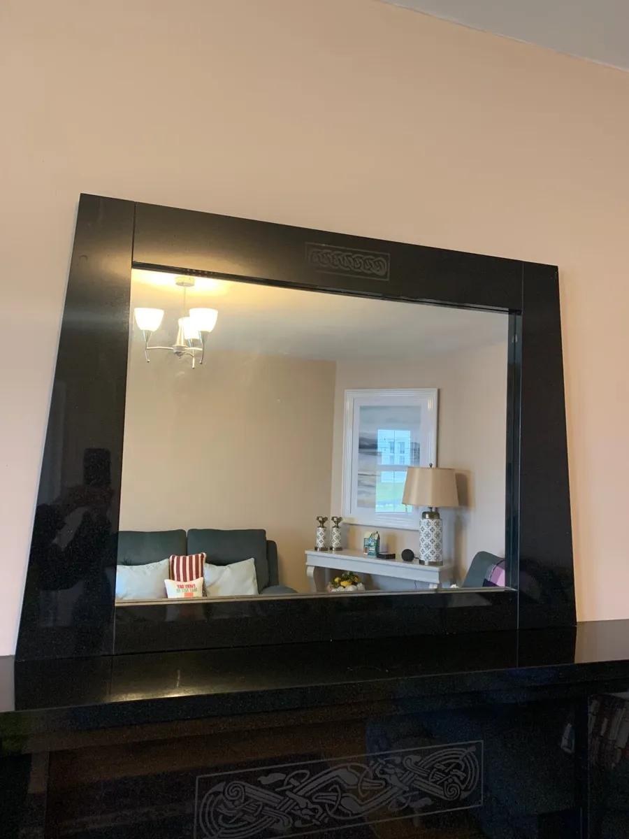 Black Granite Fireplace with Inset Stove & Mirror - Image 3