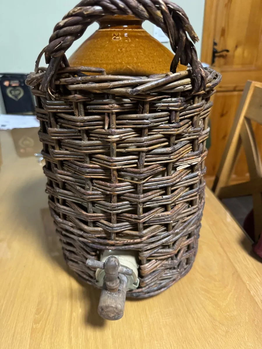 Antique wicker stoneware flagon - Image 1